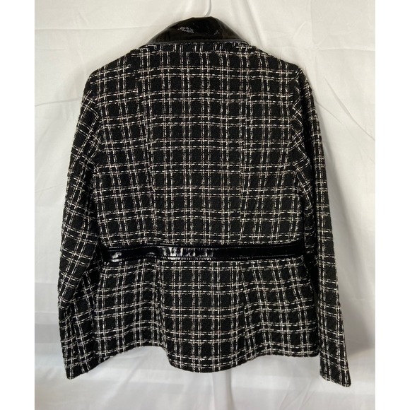 C Wonder Christian Siriano Tweed Moto Jacket Black White Faux Leather Trim M - Picture 11 of 12
